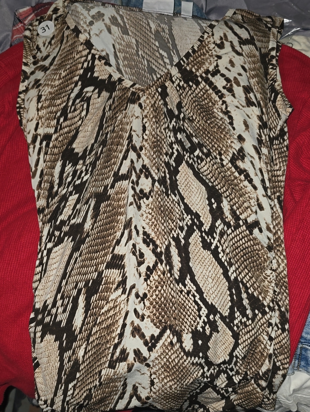 New York & Company Brown and Black Snake Print Cap Sleeve Top